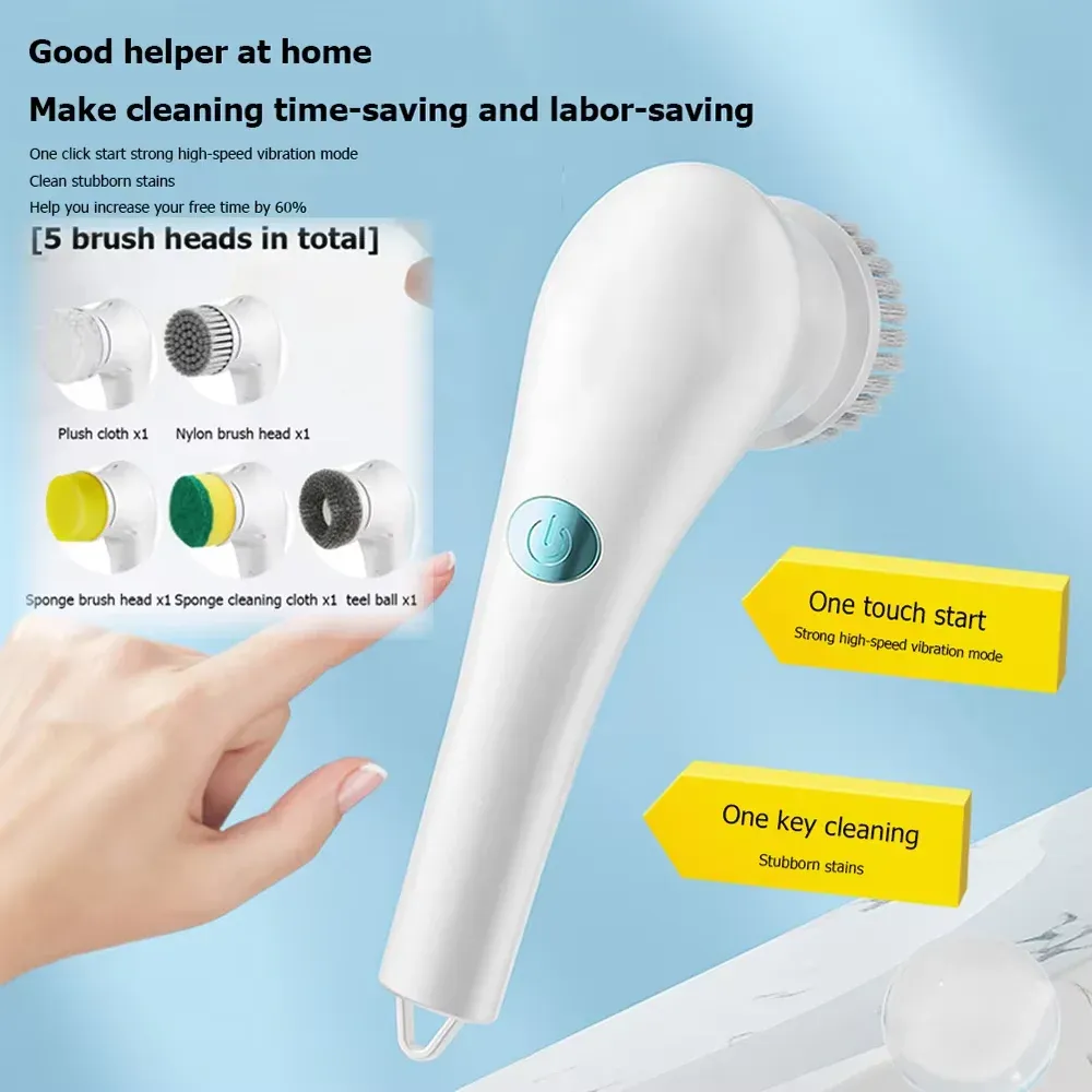 Brosse de nettoyage électrique sans fil 5 en 1 pour salle de bains, fenêtres, cuisine et automobile 5