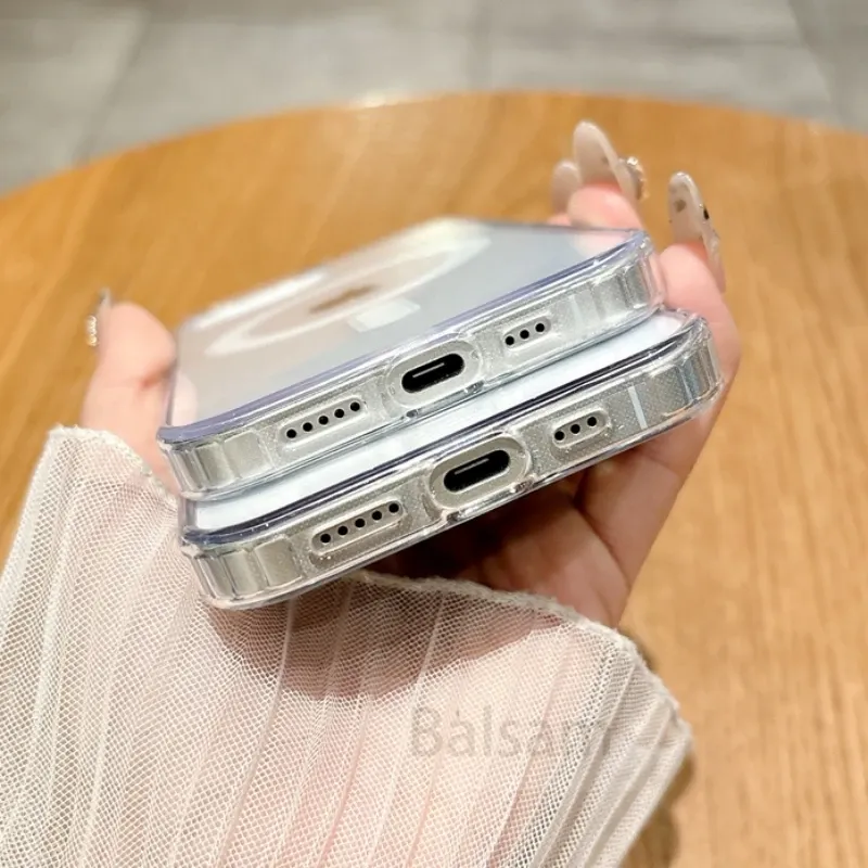 Coque transparente magnétique compatible MagSafe pour iPhone 16E, 15, 14, 13, 12, 11, 16 Pro Max, XR, X, XS Max, 7, 8, Plus, SE 2020, couverture souple 5