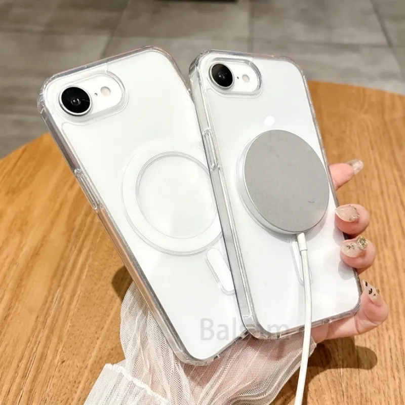 Coque transparente magnétique compatible MagSafe pour iPhone 16E, 15, 14, 13, 12, 11, 16 Pro Max, XR, X, XS Max, 7, 8, Plus, SE 2020, couverture souple 6
