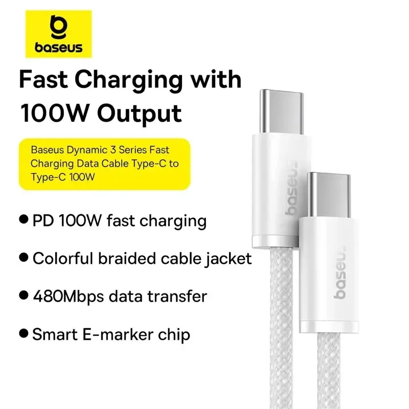 Câble Baseus 100 W USB-C vers USB-C pour iPhone 18, 17, 16, charge rapide pour MacBook, iPad, Samsung et Xiaomi 4