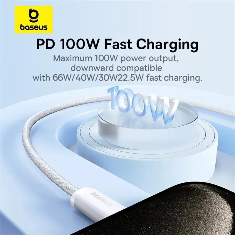 Câble Baseus 100 W USB-C vers USB-C pour iPhone 18, 17, 16, charge rapide pour MacBook, iPad, Samsung et Xiaomi 6