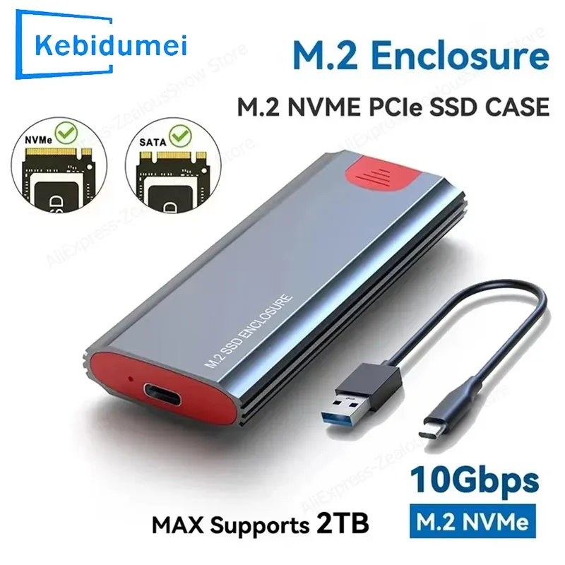 Boîtier SSD M.2 NVMe 10 Gbit/s avec port USB-C portable, compatible USB 3.1, avec tampon thermique pour SSD M.2 1