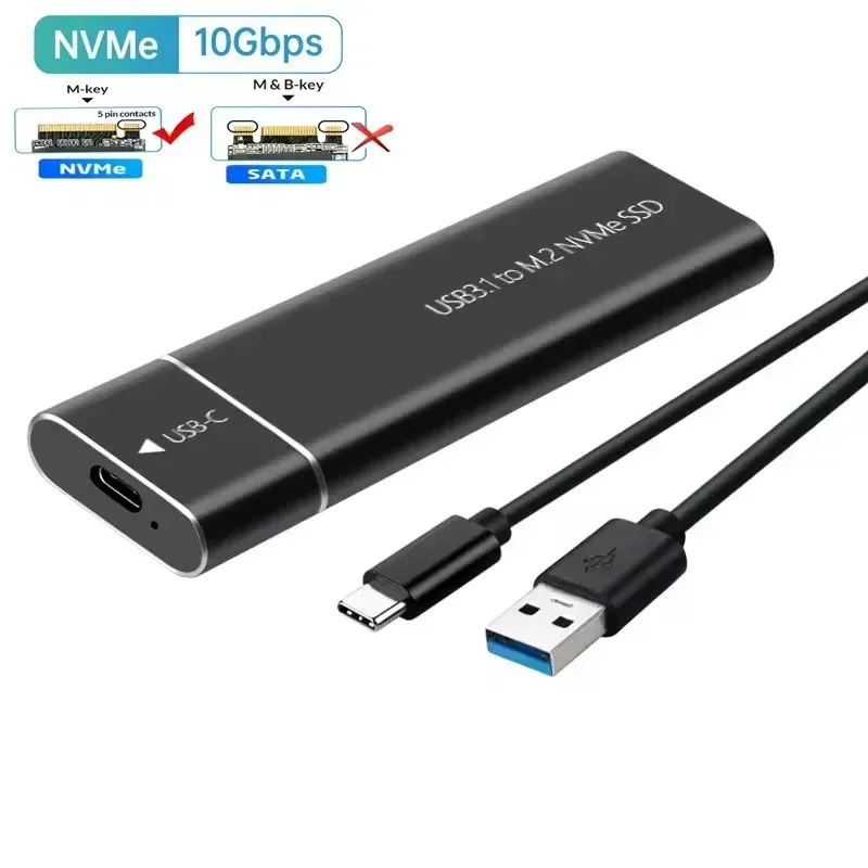 Boîtier SSD M.2 NVMe 10 Gbit/s avec port USB-C portable, compatible USB 3.1, avec tampon thermique pour SSD M.2 8