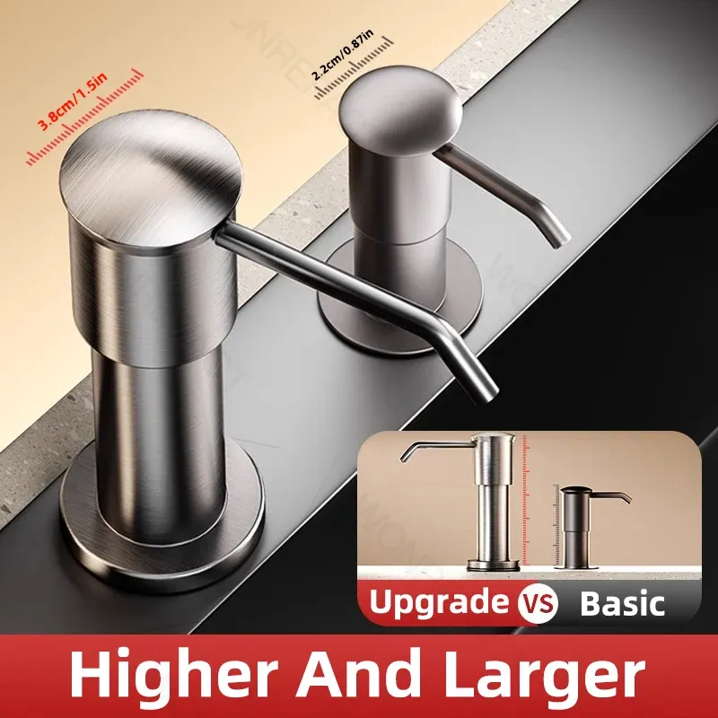 Distributeur de savon pour évier de cuisine intégré au plan de travail, pompe brossée – Argent/Gris 2