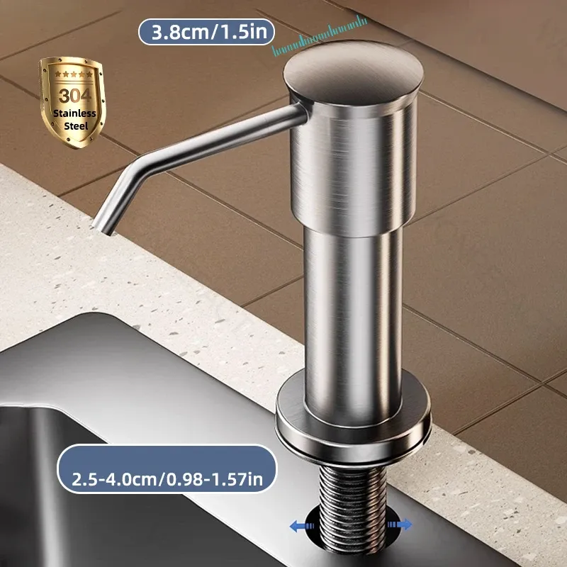 Distributeur de savon pour évier de cuisine intégré au plan de travail, pompe brossée – Argent/Gris 3
