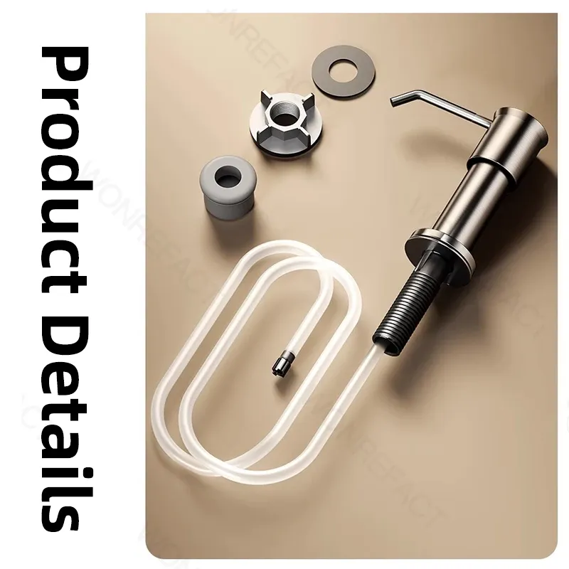 Distributeur de savon pour évier de cuisine intégré au plan de travail, pompe brossée – Argent/Gris 5