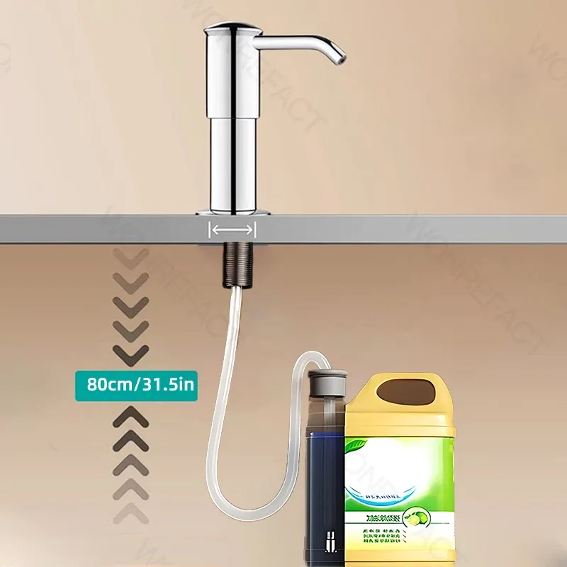 Distributeur de savon pour évier de cuisine intégré au plan de travail, pompe brossée – Argent/Gris 6