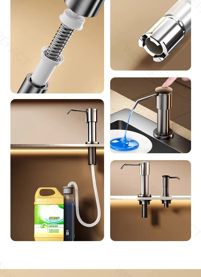 Détail du tube prolongé du distributeur de savon