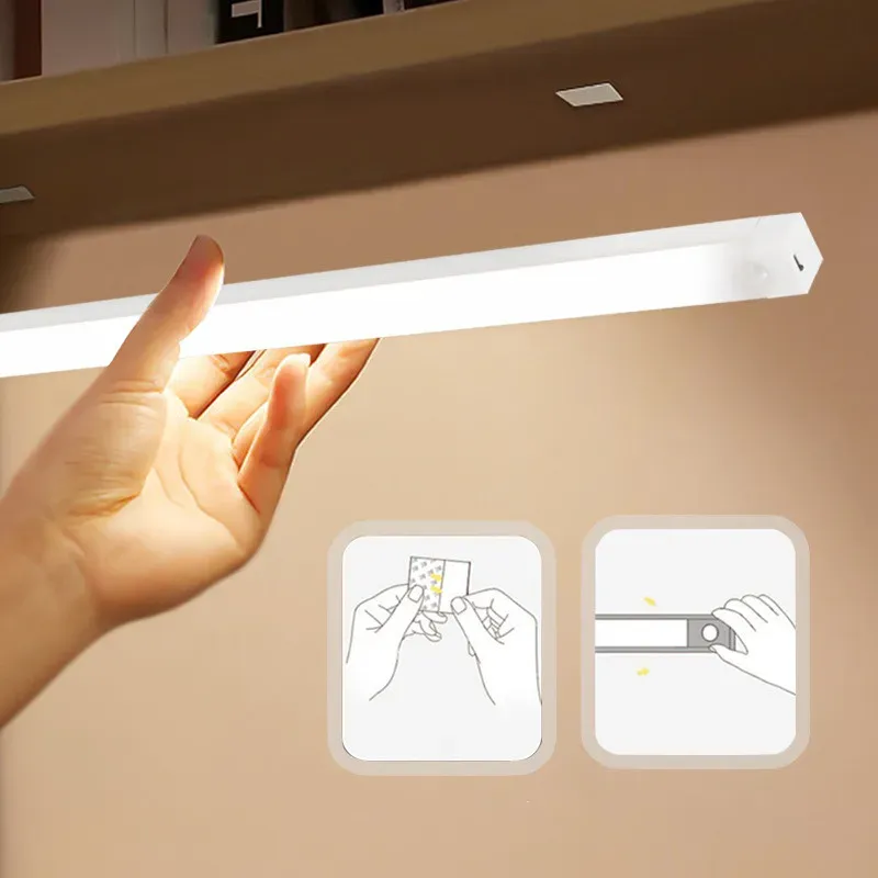 Lampe LED intelligente à capteur de mouvement, veilleuse magnétique sans fil rechargeable, auto-adhésive, pour placard et armoire 3