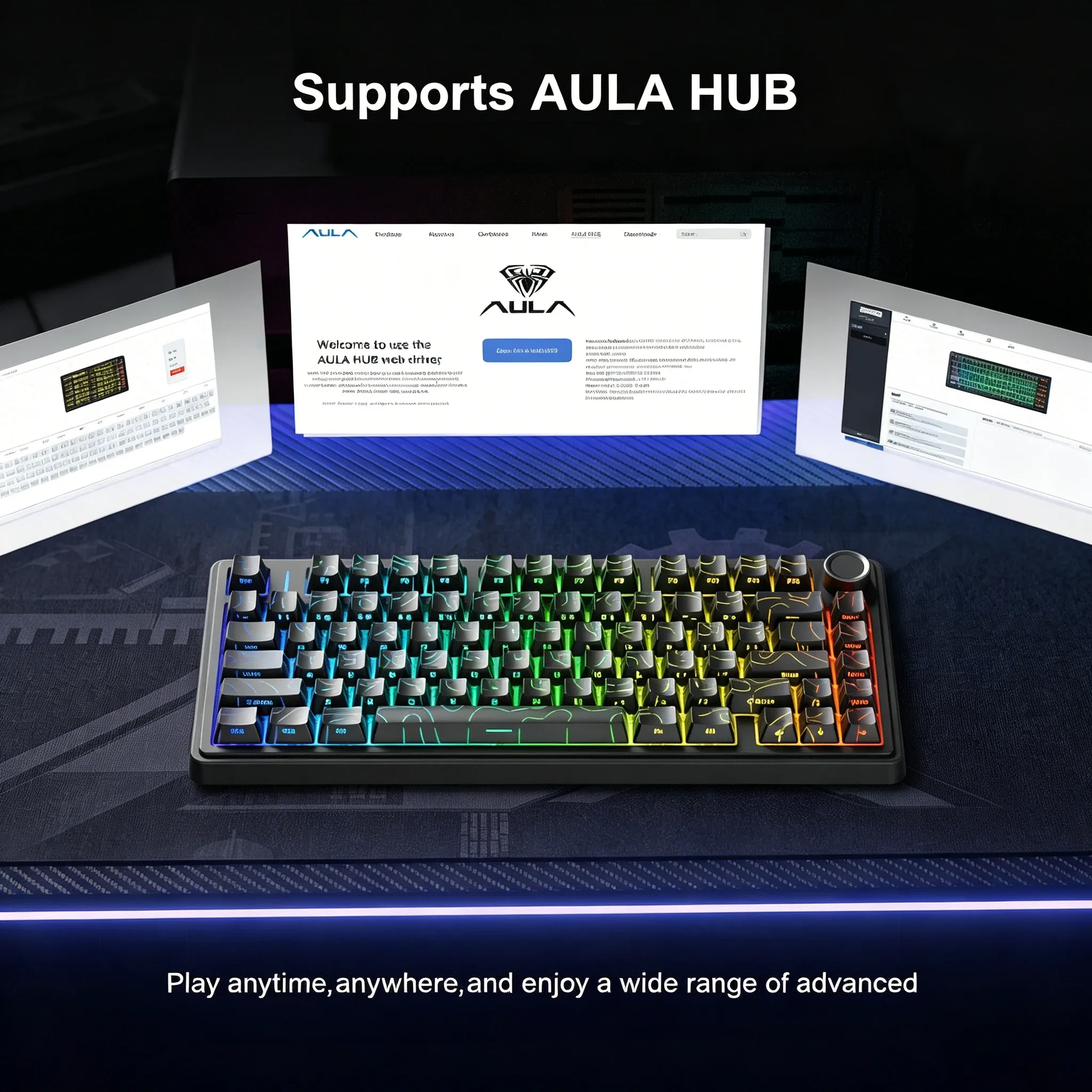 Clavier mécanique AULA F75 HE 75 %, à effet Hall, tri-mode (2.4G, Bluetooth 5.3, filaire), Hot Swap, RGB, batterie 4000 mAh, taux de scrutation 8 kHz 6