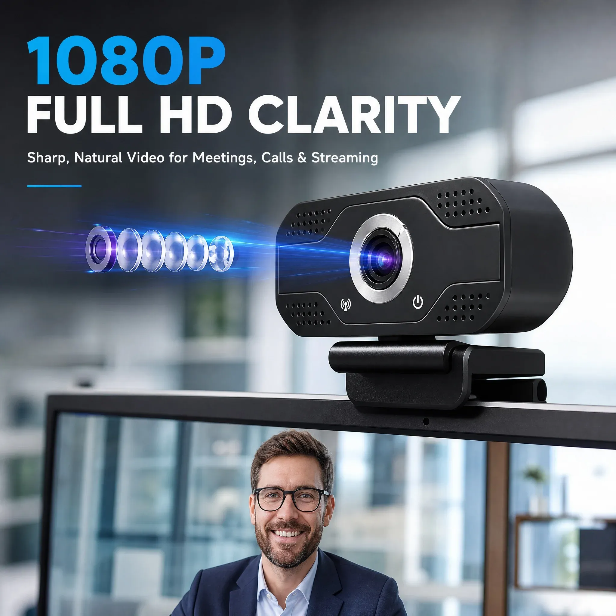 Webcam USB avec microphone intégré, caméra PC plug and play rotative à 360° pour visioconférences, Zoom, Teams et streaming 9