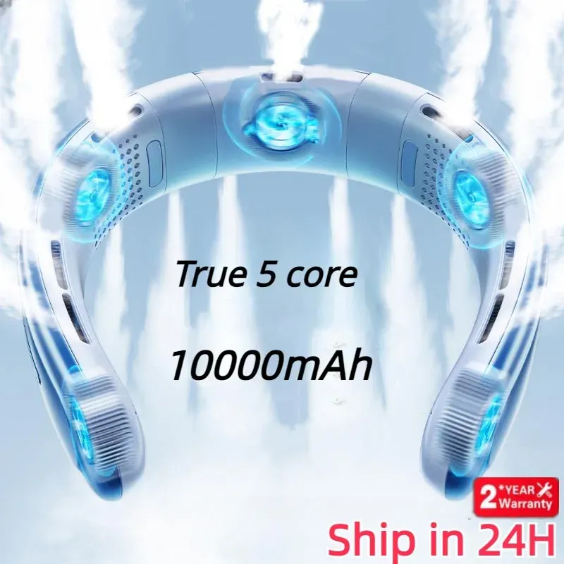 Ventilateur de cou portable rechargeable silencieux, 3 vitesses, batterie 10000 mAh