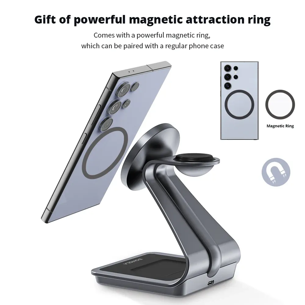 Station de charge sans fil magnétique 3 en 1 Bonola pour Samsung S24 Ultra/S25/26, support de charge rapide pour Galaxy Watch 8/7/6/écouteurs 3