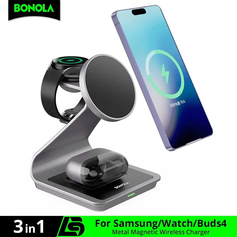 Station de charge sans fil magnétique 3 en 1 Bonola pour Samsung S24 Ultra/S25/26, support de charge rapide pour Galaxy Watch 8/7/6/écouteurs