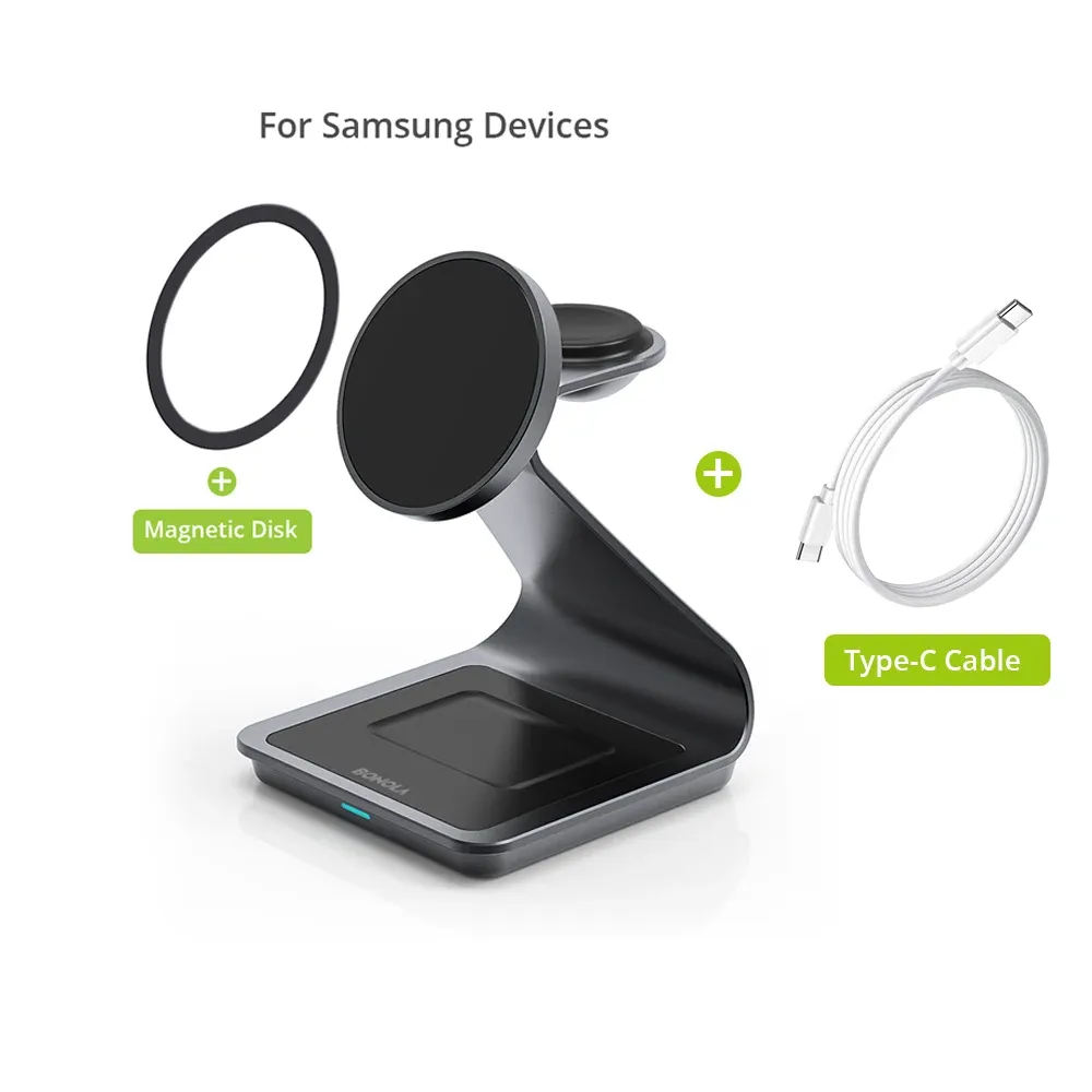 Station de charge sans fil magnétique 3 en 1 Bonola pour Samsung S24 Ultra/S25/26, support de charge rapide pour Galaxy Watch 8/7/6/écouteurs 10