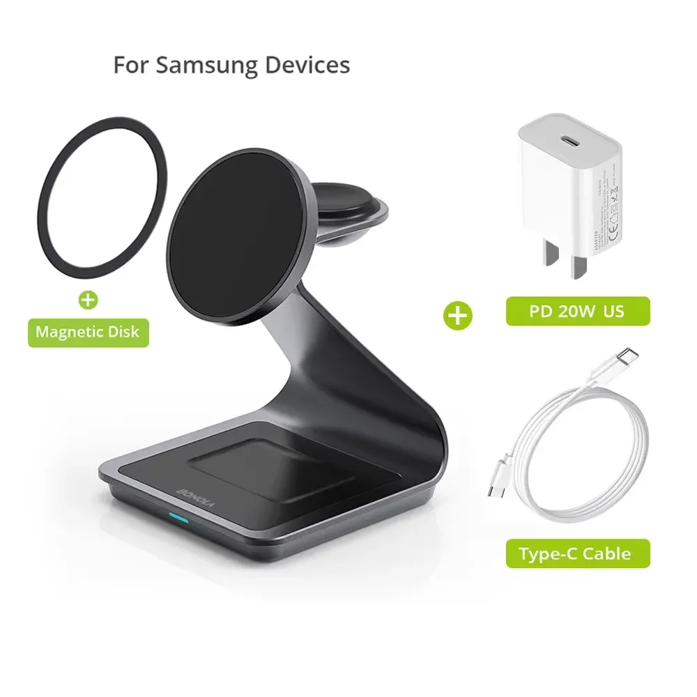 Station de charge sans fil magnétique 3 en 1 Bonola pour Samsung S24 Ultra/S25/26, support de charge rapide pour Galaxy Watch 8/7/6/écouteurs 7