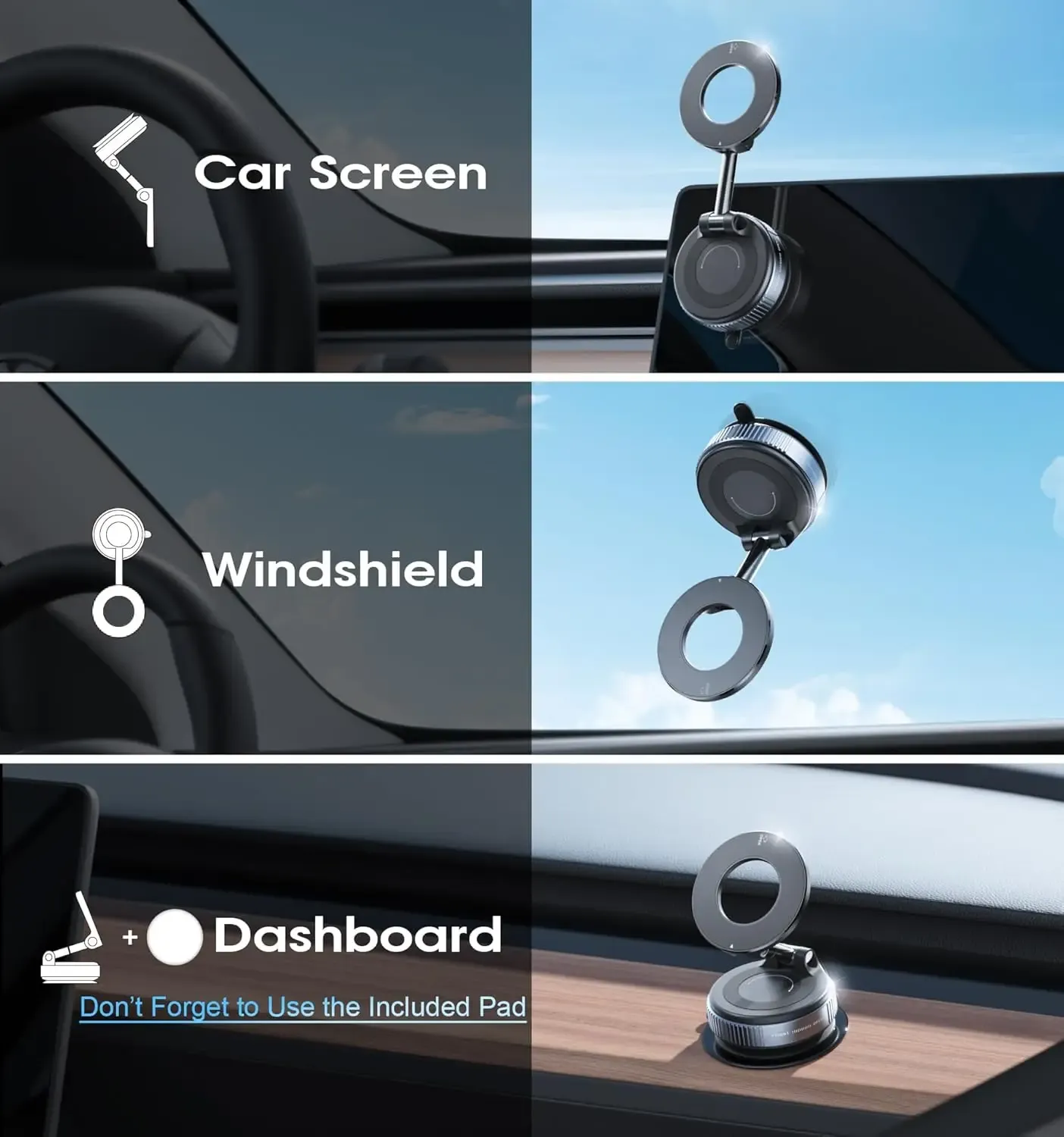 Support magnétique réglable 360° pour téléphone de voiture, à ventouse puissante et design pliable, idéal pour le bureau, la salle de bain et un usage universel 2