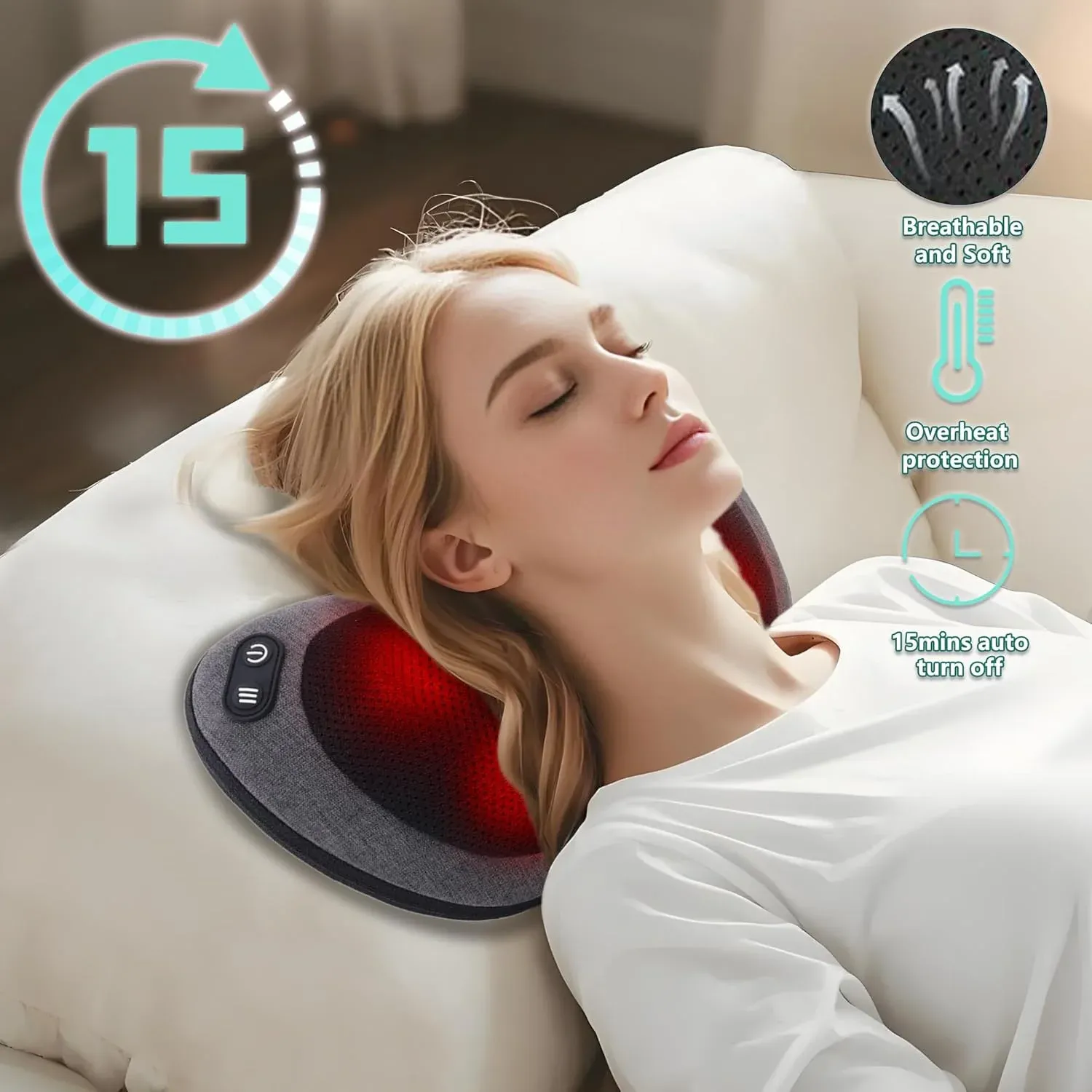 Masseur Shiatsu pour le cou et le dos avec chaleur - Oreiller de massage en profondeur pour soulager les douleurs du cou, du dos et des épaules, design ergonomique 2