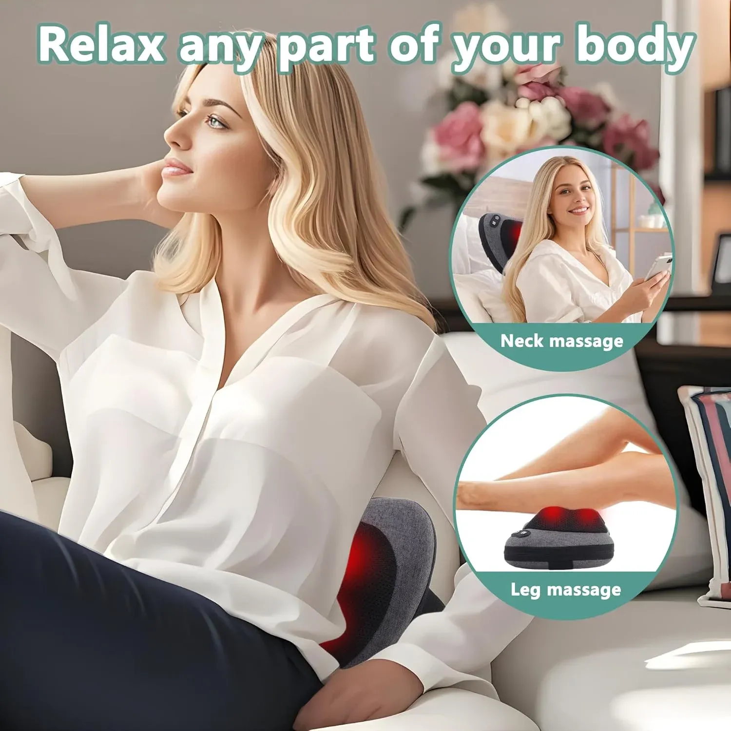 Masseur Shiatsu pour le cou et le dos avec chaleur - Oreiller de massage en profondeur pour soulager les douleurs du cou, du dos et des épaules, design ergonomique 6
