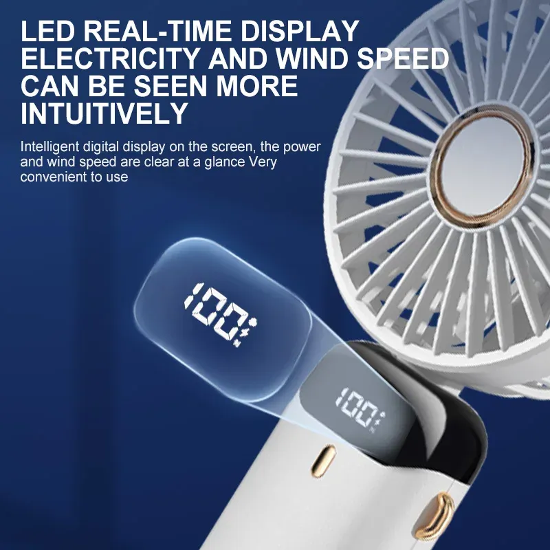 Mini ventilateur portatif pliable à suspendre au cou, 5 vitesses, rechargeable par USB, écran LED, batterie 1800 mAh 2
