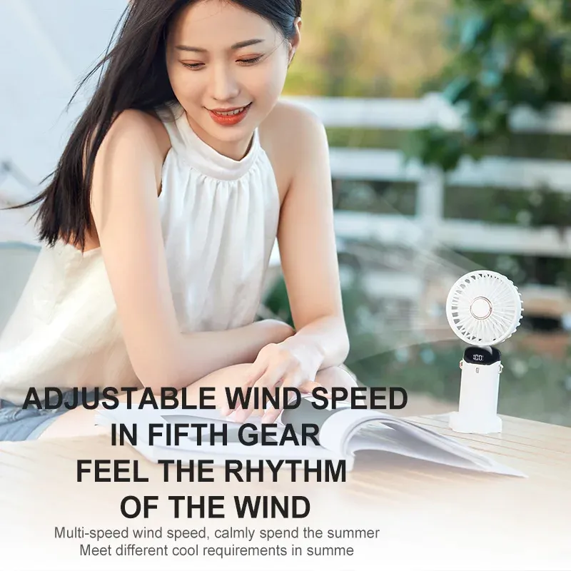 Mini ventilateur portatif pliable à suspendre au cou, 5 vitesses, rechargeable par USB, écran LED, batterie 1800 mAh 4