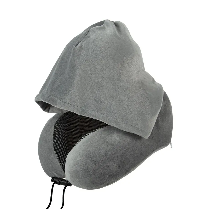 Oreiller de voyage en U en mousse à mémoire de forme, avec capuche amovible et housse lavable 9