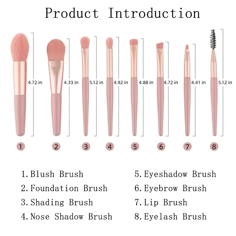 Mini ensemble de 8 pinceaux de maquillage doux et moelleux, idéal pour débutants : fond de teint, fard à joues et fard à paupières 2