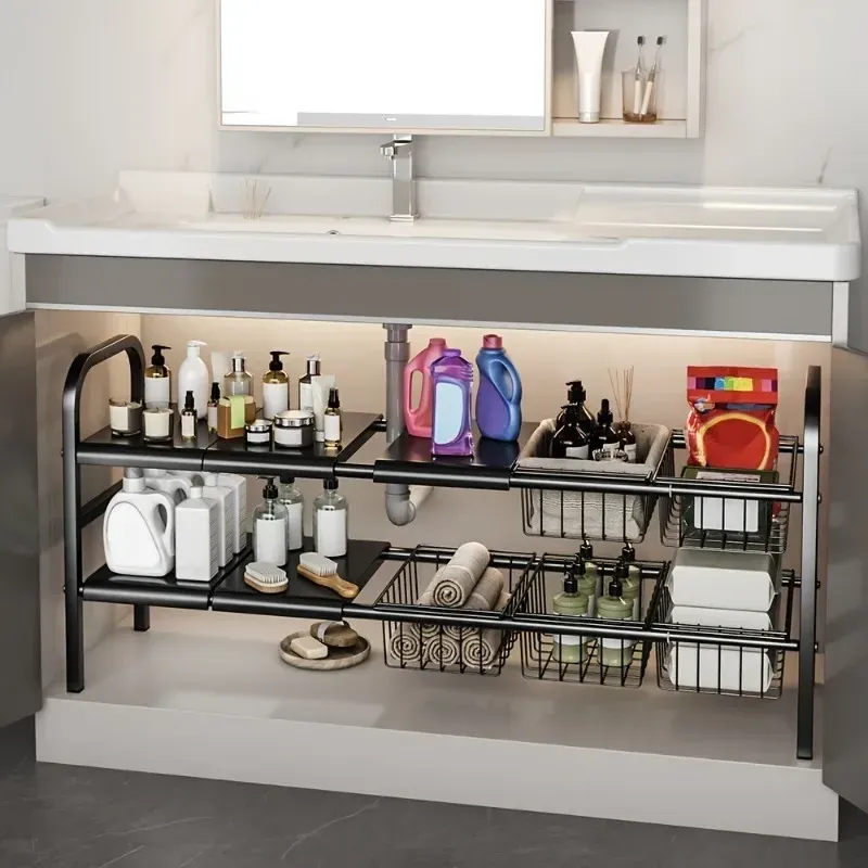 Organisateur extensible pour sous-évier de cuisine et salle de bain, étagère de rangement multifonction