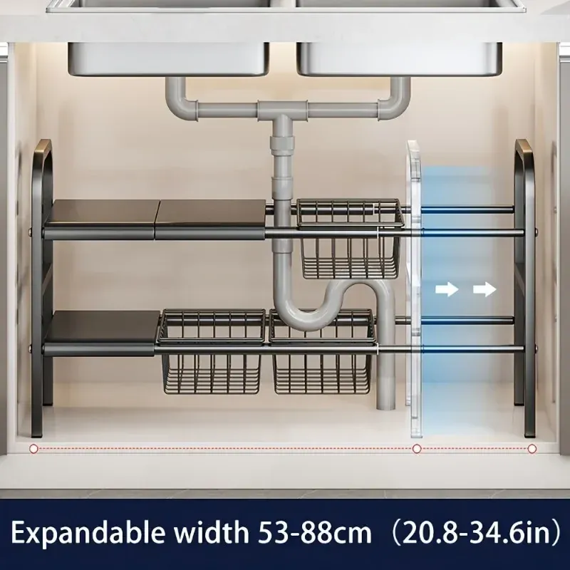 Organisateur extensible pour sous-évier de cuisine et salle de bain, étagère de rangement multifonction 4