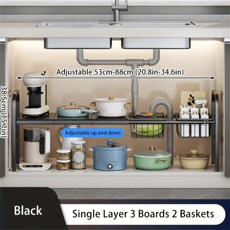 Organisateur extensible pour sous-évier de cuisine et salle de bain, étagère de rangement multifonction 8