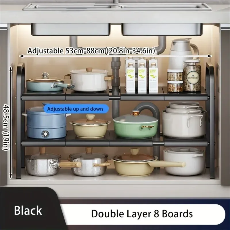 Organisateur extensible pour sous-évier de cuisine et salle de bain, étagère de rangement multifonction 7