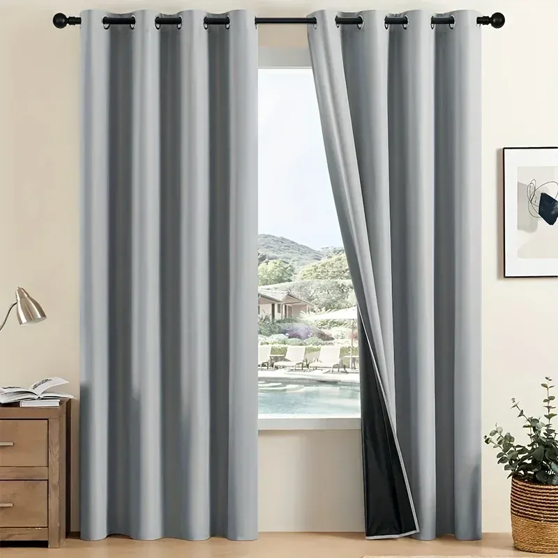 Rideau occultant moderne avec doublure enduite, lot de 2 panneaux 12