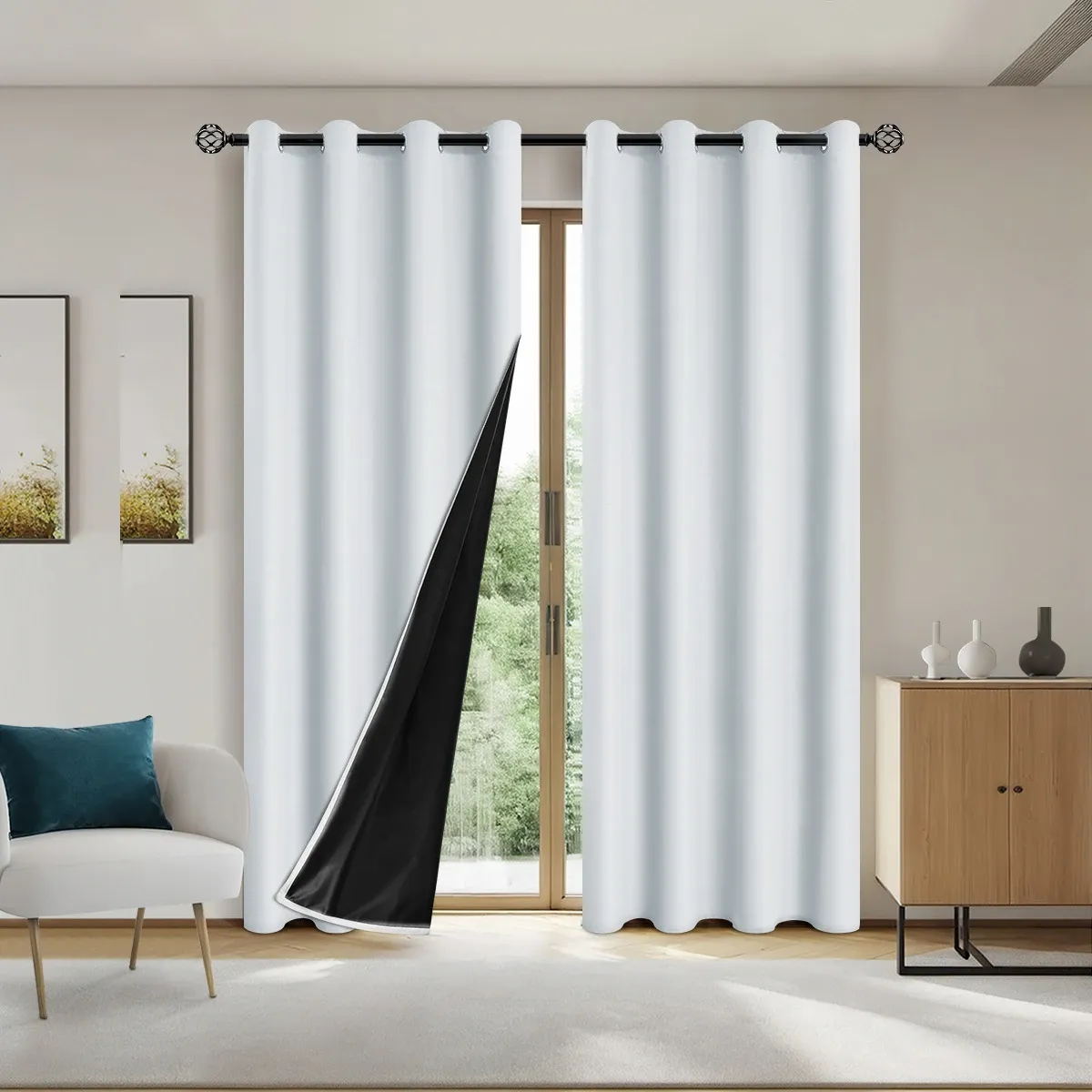 Rideau occultant moderne avec doublure enduite, lot de 2 panneaux 10