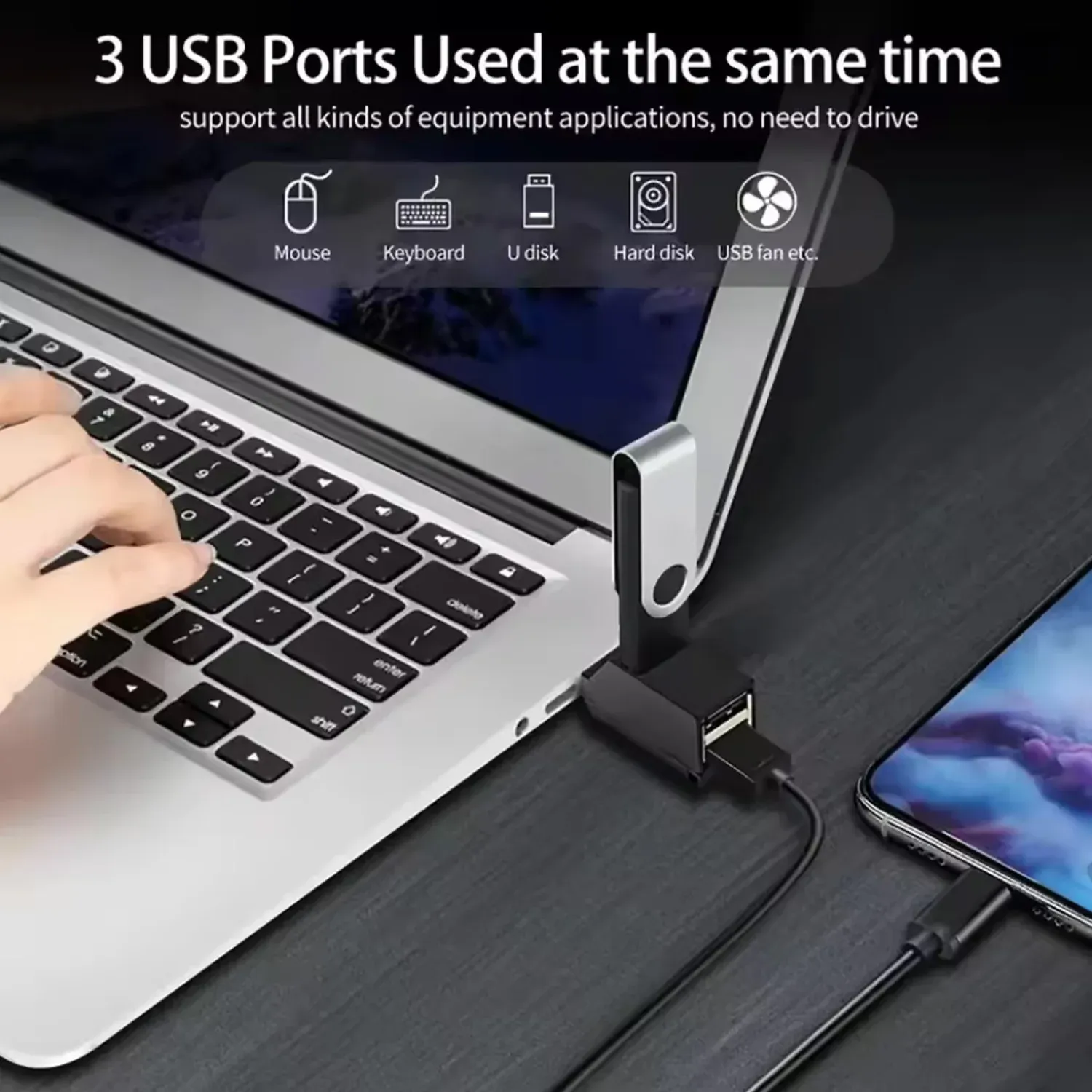 Répartiteur USB 3.0 compact 3 ports avec lecteur de cartes 4