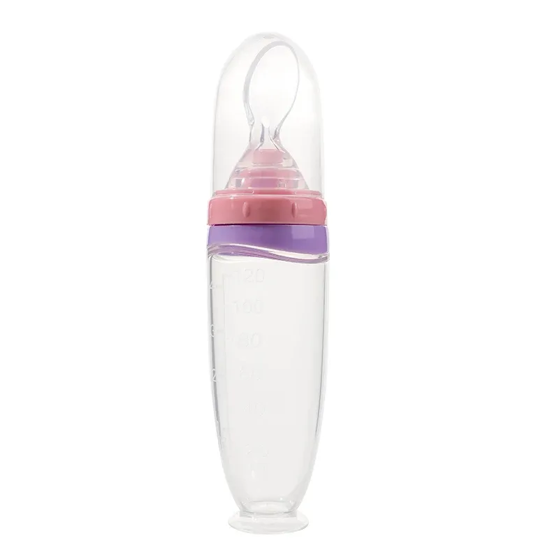 120 ml / 4 oz Distributeur de nourriture liquide en silicone pour bébé | Distributeur de purée de fruits et de riz | Cuillère amovible 9