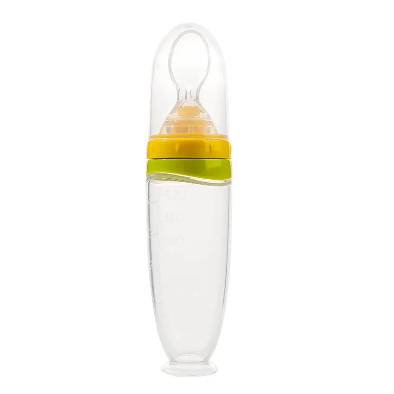 120 ml / 4 oz Distributeur de nourriture liquide en silicone pour bébé | Distributeur de purée de fruits et de riz | Cuillère amovible 8