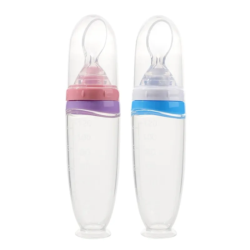 120 ml / 4 oz Distributeur de nourriture liquide en silicone pour bébé | Distributeur de purée de fruits et de riz | Cuillère amovible 7