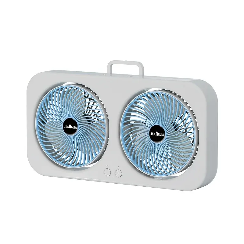 Ventilateur USB rechargeable à double tête, rotation 360°, montage mural ou sur pied 7