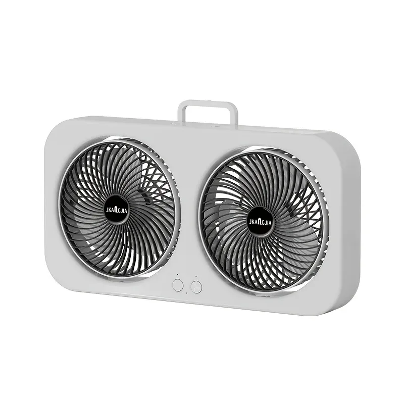 Ventilateur USB rechargeable à double tête, rotation 360°, montage mural ou sur pied 6