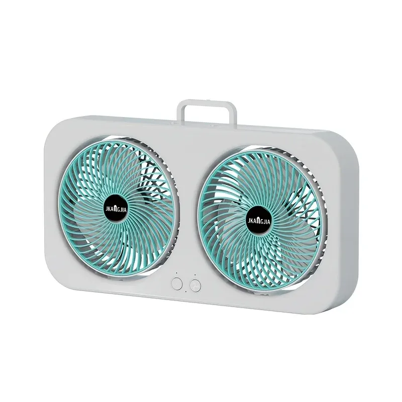 Ventilateur USB rechargeable à double tête, rotation 360°, montage mural ou sur pied 9