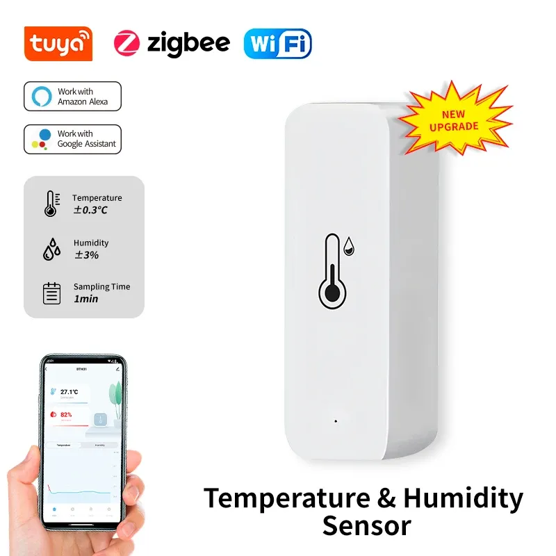 Capteur intelligent Tuya Wi-Fi/Zigbee de température et d'humidité, thermomètre d'intérieur compatible Alexa et Google Assistant - Image 1