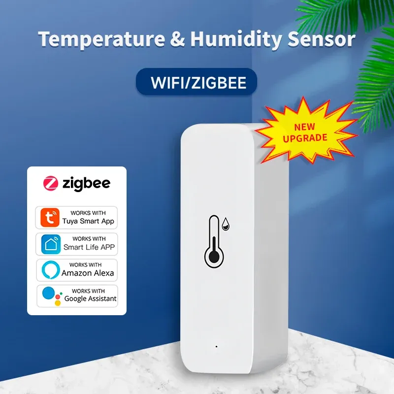 Capteur intelligent Tuya Wi-Fi/Zigbee de température et d'humidité, thermomètre d'intérieur compatible Alexa et Google Assistant 2