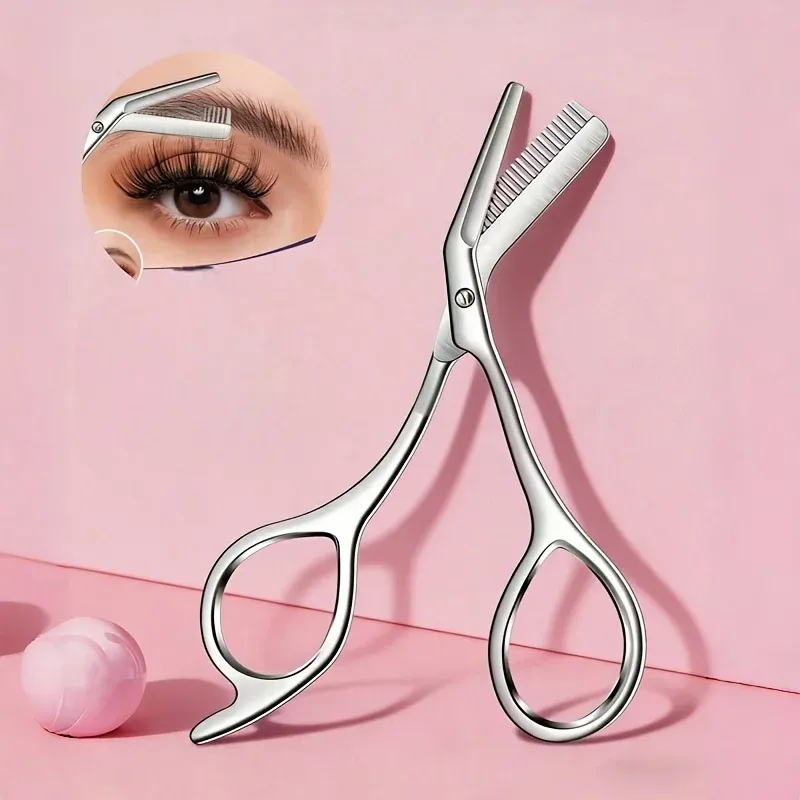 Ciseaux à sourcils en acier inoxydable avec peigne intégré, 1 paire de ciseaux de modelage et de coupe pour femmes et hommes 2