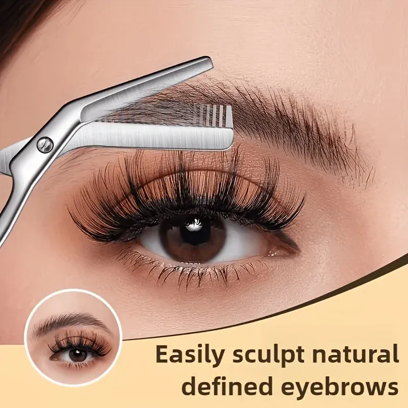 Ciseaux à sourcils en acier inoxydable avec peigne intégré, 1 paire de ciseaux de modelage et de coupe pour femmes et hommes 3