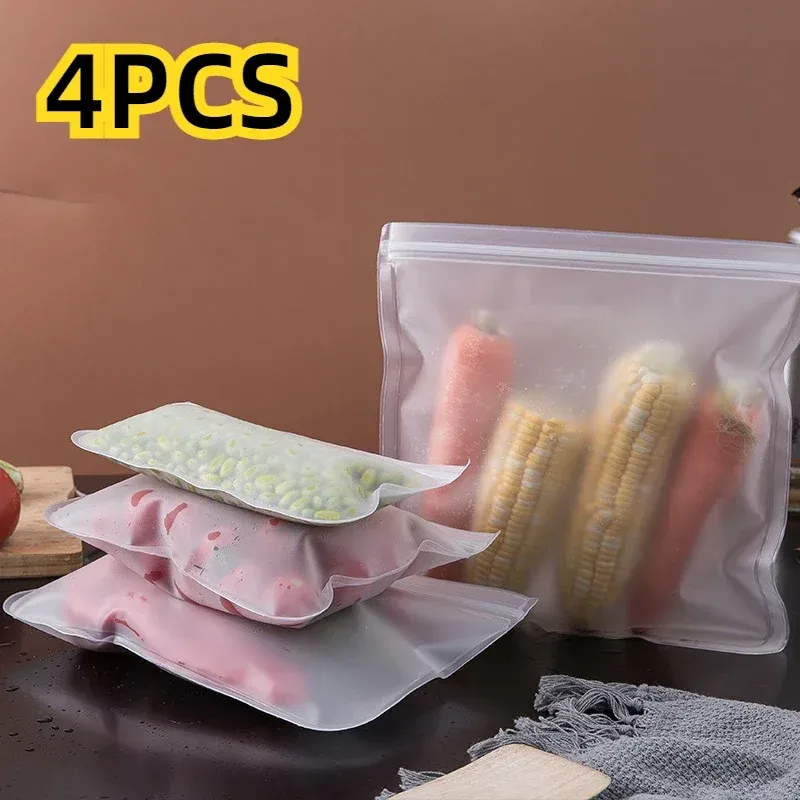 Sacs de conservation réutilisables en silicone, sacs refermables à fermeture zippée, format debout, étanches, pour aliments frais et repas
