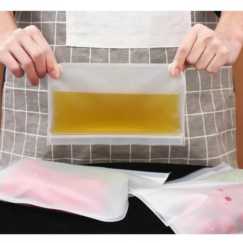 Sacs de conservation réutilisables en silicone, sacs refermables à fermeture zippée, format debout, étanches, pour aliments frais et repas 4
