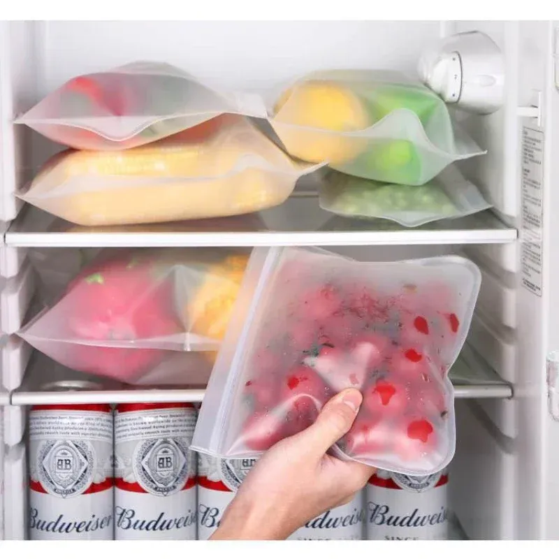 Sacs de conservation réutilisables en silicone, sacs refermables à fermeture zippée, format debout, étanches, pour aliments frais et repas 6