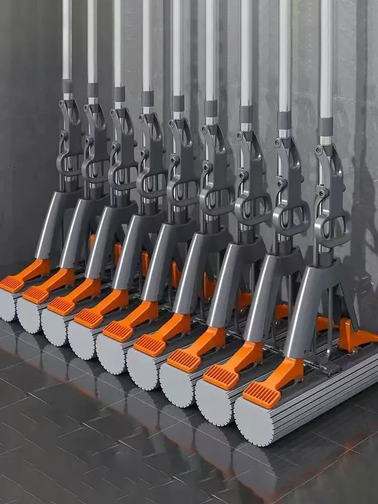Vadrouille pliable sans eau à tête en coton à pressage, pour le nettoyage des sols en bois et carrelage