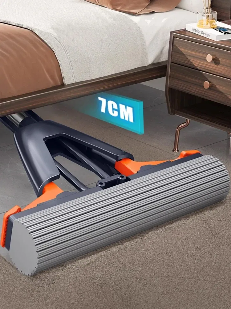 Vadrouille pliable sans eau à tête en coton à pressage, pour le nettoyage des sols en bois et carrelage 4