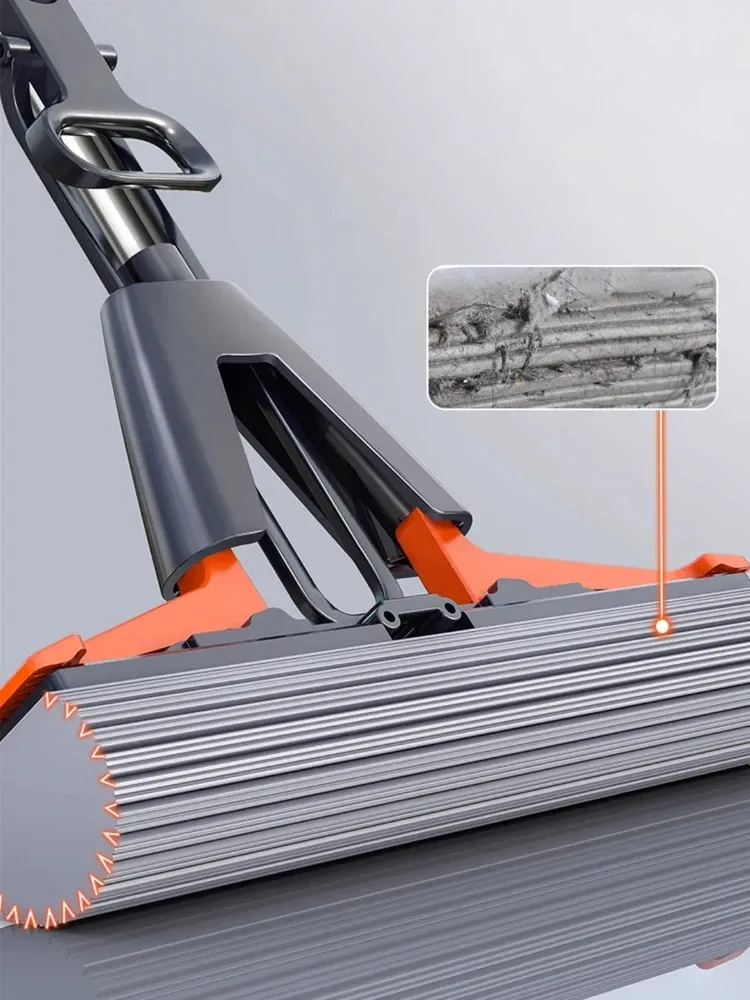 Vadrouille pliable sans eau à tête en coton à pressage, pour le nettoyage des sols en bois et carrelage 5